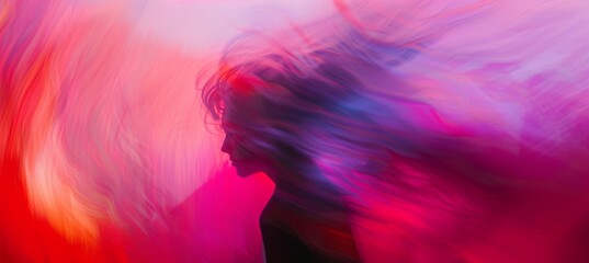 Poster - abstract fluid art, macro shot of a woman's dress in pink and red colors with a blurry background an