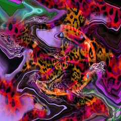 Poster - Combination textile collage pattern of wave and lines colored leopard snake tiger textures

