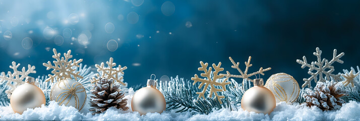 Wall Mural - Enchanting Christmas Baubles on a Wintry Blue Background