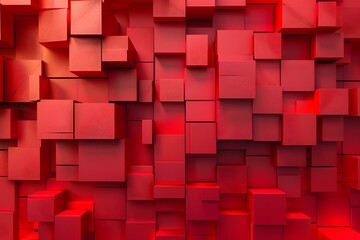 Wall Mural - Abstract red geometric cubes creating a 3D pattern with depth and shadow play.