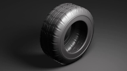 Poster - New machine tire on dark background. Minimal modern seamless motion design. Abstract loop animation