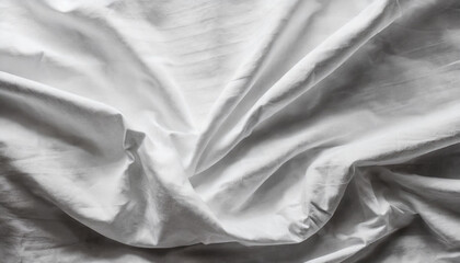 Aufkleber - Elegant, Wrinkled White Linen Fabric Close-Up - Soft and Smooth Texture Background, Perfect for Bedding, Textile, or Interior Design Concepts