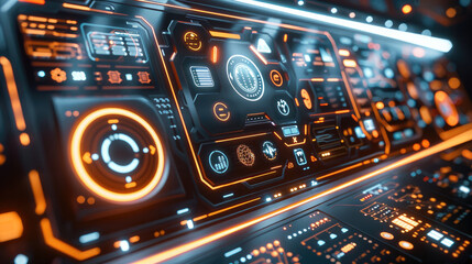 Fototapete - A futuristic smart home control panel with various options and a sleek design. Generative AI.