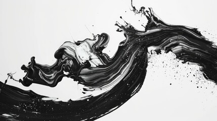 Poster - Abstract black and white paint splashes creating a dynamic wave pattern on a white background.