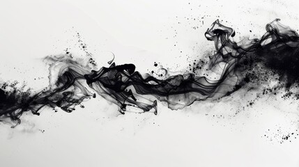 Poster - Abstract black ink flowing on white background, creating artistic shapes and textures for creative projects or background elements.