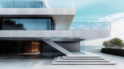Poster - Architectural, building, cool color tones, modern and simple. Generative AI.