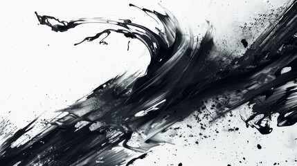 Poster - Abstract black ink splash on a white background, creating a dynamic and artistic effect with fluid motion and texture.