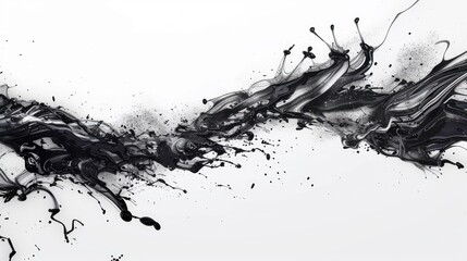 Poster - Abstract black ink splash on white background, capturing dynamic movement and creative energy, perfect for artistic and design projects.