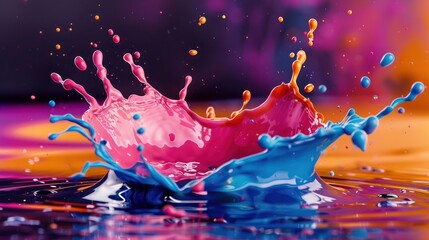 Wall Mural - Splash of paint Colorful. Abstract background. Digital Art, colored floating liquid in the trend colors pink, orange, blue and violet.