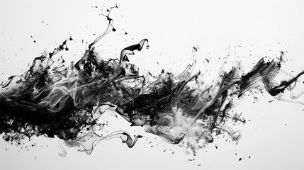 Poster - Abstract black and white ink and smoke swirling on a white background, creating a dynamic and dramatic effect.