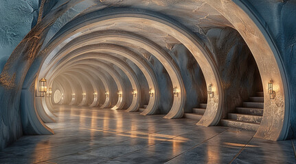 Poster - A small corridor, mystical, winding corridor in a vault. Generative AI.