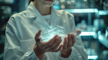 Poster - Closeup of man's hand doing innovation in a lab with an aluminium tin in his hand. Generative AI.