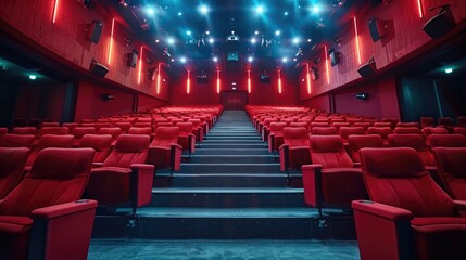 Aufkleber - Lights on red seats in a theater. Generative AI.