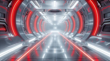 Poster - Inside the futuristic ruby space, minimalist, Silver-grey translucent color scheme with a touch of red accent. Generative AI.