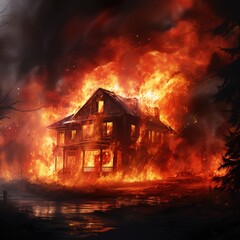 Canvas Print - house in fire