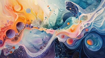Poster - Abstract watercolor painting with fluid shapes, vibrant colors, and dynamic flow, creating an ethereal and dreamlike visual experience.