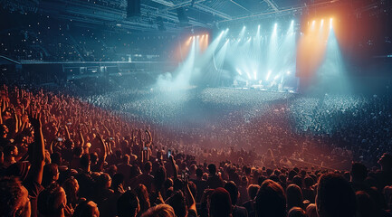 Aufkleber - A pop concert in a big concert venue full of thousands of people at night. Generative AI.