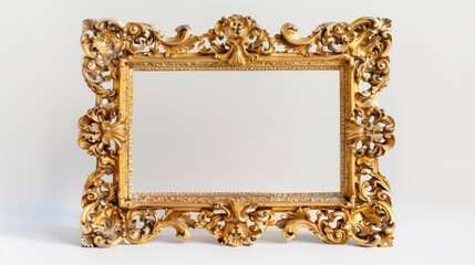 Poster - Elaborate wooden frame in gold on white background