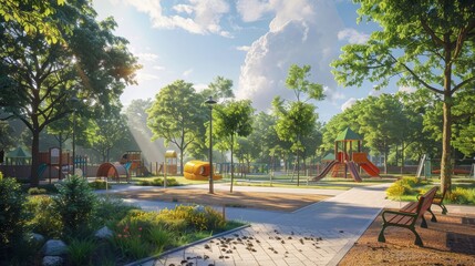 Poster - Sunny day at the Memphis park in a vibrant 3D render  AI generated illustration