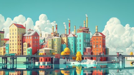 Sticker - Surreal landscapes and dreamlike settings in a cute retro city  AI generated illustration