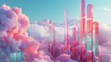 Poster - Surreal landscapes and dreamlike settings in an abstract 3D city  AI generated illustration