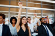 © StarDweller/peopleimages.com - Happy, business people and meeting with question for interaction, engagement or presentation at office. Team or group of employees with hands raised or smile for collaboration, answer or conference