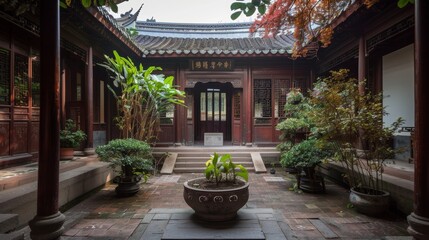 Wall Mural - Traditional Chinese courtyard house  AI generated illustration