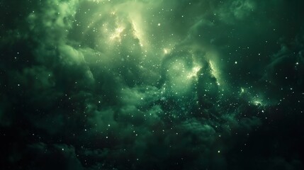 abstract green universe nebula clouds in space, with starry night cosmos galactic sky. wallpaper bac