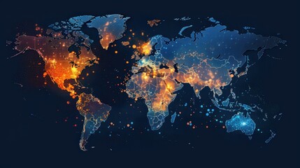 Poster - A colorful world map with a blue background