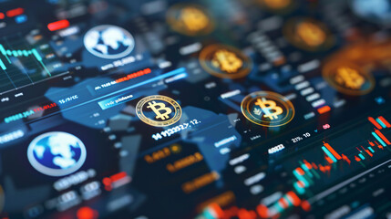 Fintech: Financial technology focusing on cryptocurrency investment and digital money. Business concept on a virtual screen.