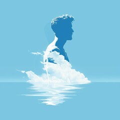 Sticker - Man Silhouette with Clouds and Water Reflection.