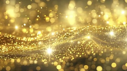 Poster - Golden particles and bokeh lights dance in a shimmering, abstract pattern.