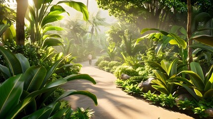 Poster - Tranquil Path in a Botanical Reserve Guarded by Security to Protect Endangered Plants and Wildlife