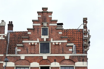 Wall Mural - Amsterdam Prinsengracht Canal House Facade with Stepped Gable Close Up, Netherlands