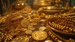 © watz - A high-resolution photo of a luxurious display of gold jewelry and coins