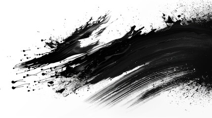 Poster - Dynamic black ink splash on white background, creating abstract art with bold, fluid strokes and expressive movement.