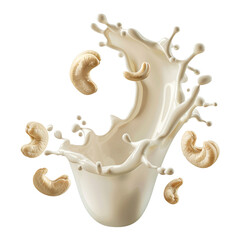 Wall Mural - Delicious cashew nuts splashing into milk, yoghurt, or smoothie, cut out