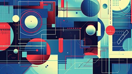 Poster - Abstract geometric blue background in a flat graphic style . Modern blue background