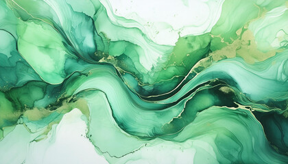 Wall Mural - Abstract backdrop liquid marble. Green creative alcohol inks.