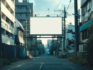 An ultra-realistic photograph captured with a Sony ÃÂ±7 RV camera, equipped with an 85mm lens at F 1.2 aperture setting, empty advertising sign in the middle of the picture