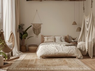 Wall Mural - Bohemian Scandinavian bedroom with modern frame