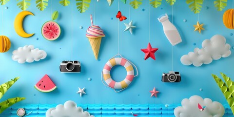 Poster - Blue Wall with Hanging Objects