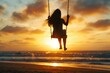 © Alexandr - Woman on Swing at Sunset Beach