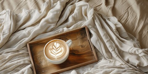 Wall Mural - Wooden Tray with Cup of Coffee