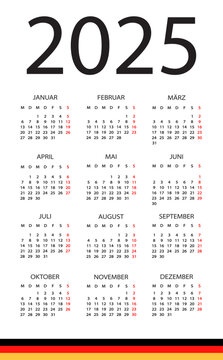 Calendar 2025 - vector illustration. German version