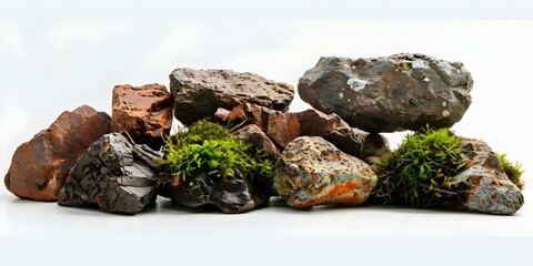 Wall Mural - Brown Rocks and Moss Ideal Aquarium Decor on Isolated Background. Concept Aquarium Decor, Brown Rocks, Moss, Isolated Background, Ideal