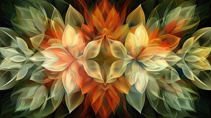 Sticker - Fine art symmetrical fractal color pattern of tulips in vintage style