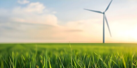 Wind turbine in a green field representing clean renewable energy. Concept Clean Energy, Renewable Power, Wind Turbine, Green Technology, Sustainable Living