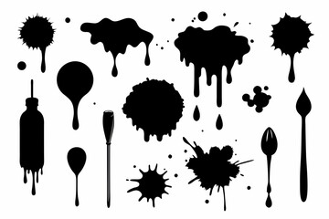 Wall Mural - ink splatter set paint brush stroke vector illustration 