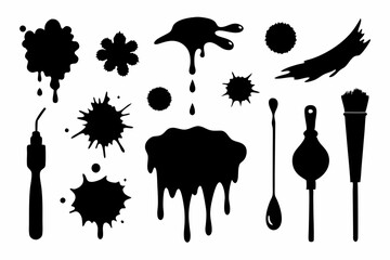 Wall Mural - ink splatter set paint brush stroke vector illustration 